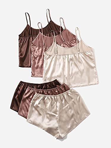 3 Sets Silk Satin Pajama Set Sleeveless V Neck Crop Cami Top and Shorts J31621