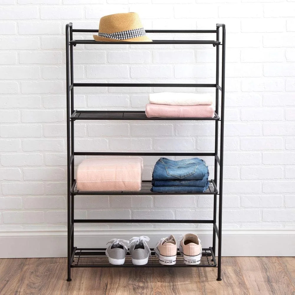 Black Metal 4 Shelves Folding Bookcase E9284