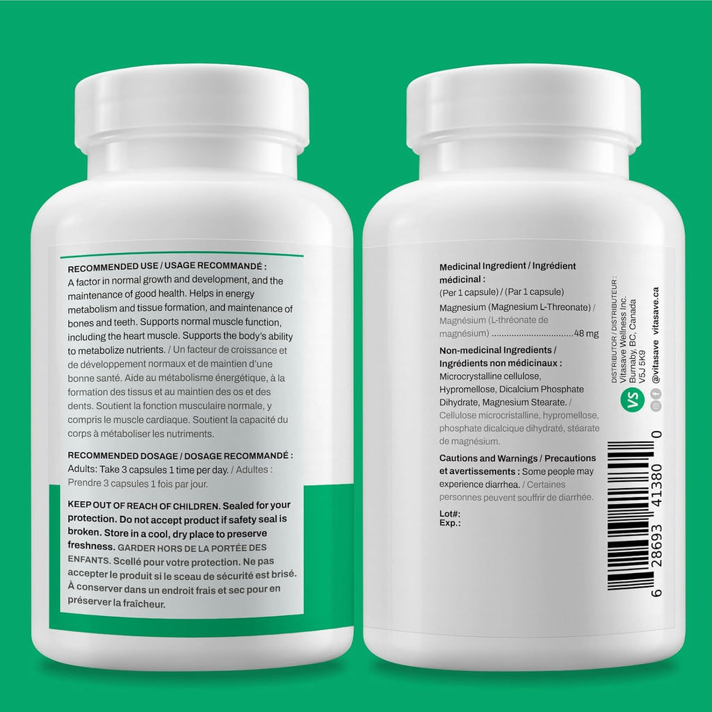 120 Capsules Magnesium L-Threonate, 144mg Elemental Magnesium, Non-GMO B897626