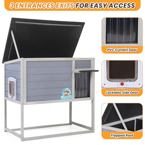 Weatherproof Insulated Outdoor Cat House with PVC Curtain M542