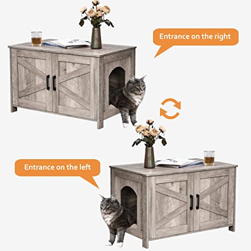 39.4" L Wooden Cat Litter Box Enclosure with Barn Door, Greige T89879