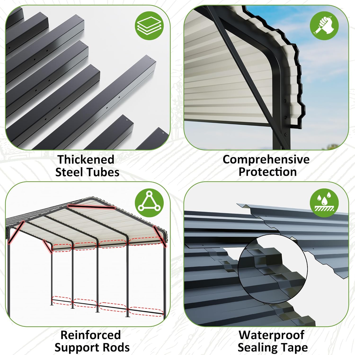 10x15 Metal Carport Heavy Duty Galvanized Car Shelter I333155