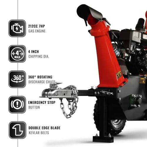 212CC 7HP Gas Powered Wood Chipper Leaf Branch Shredder Mulcher with Towbar R422950