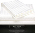 100% Egyptian Cotton King Size 4 Piece Bed Sheet Set White Stripe E535383