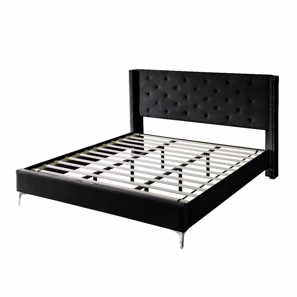 King Size Velvet Black Upholstered Platform Bed Frame Z70028