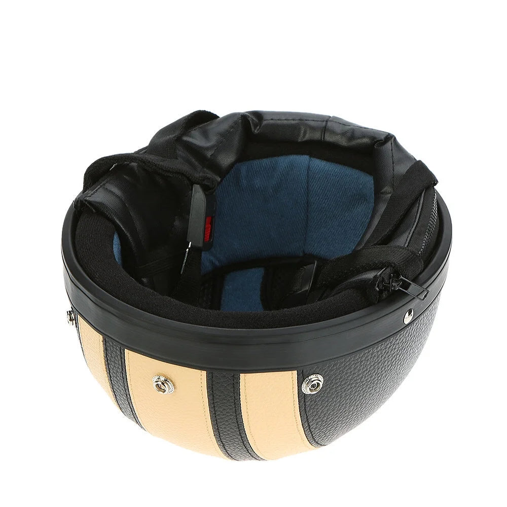 Motorcycle Scooter Open Face Half Leather Helmet with Visor UV Goggles 54-60cm I870998