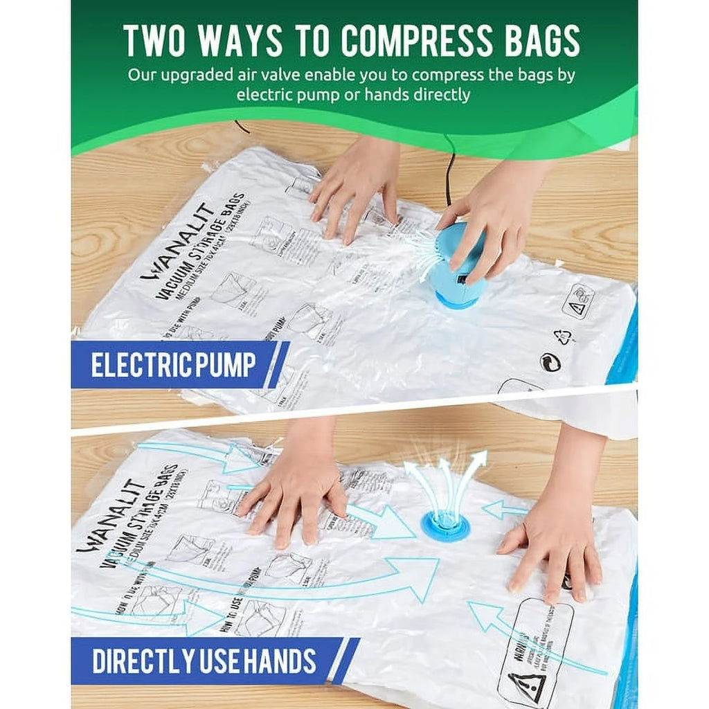 10 Pack Vacuum Storage Bags Small with Electric Air Pump Reusable Compression 24"x16" L348898