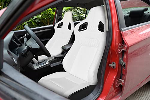 Pair of Bucket Seats with Dual Lock Sliders, PVC Leather (White) U5552
