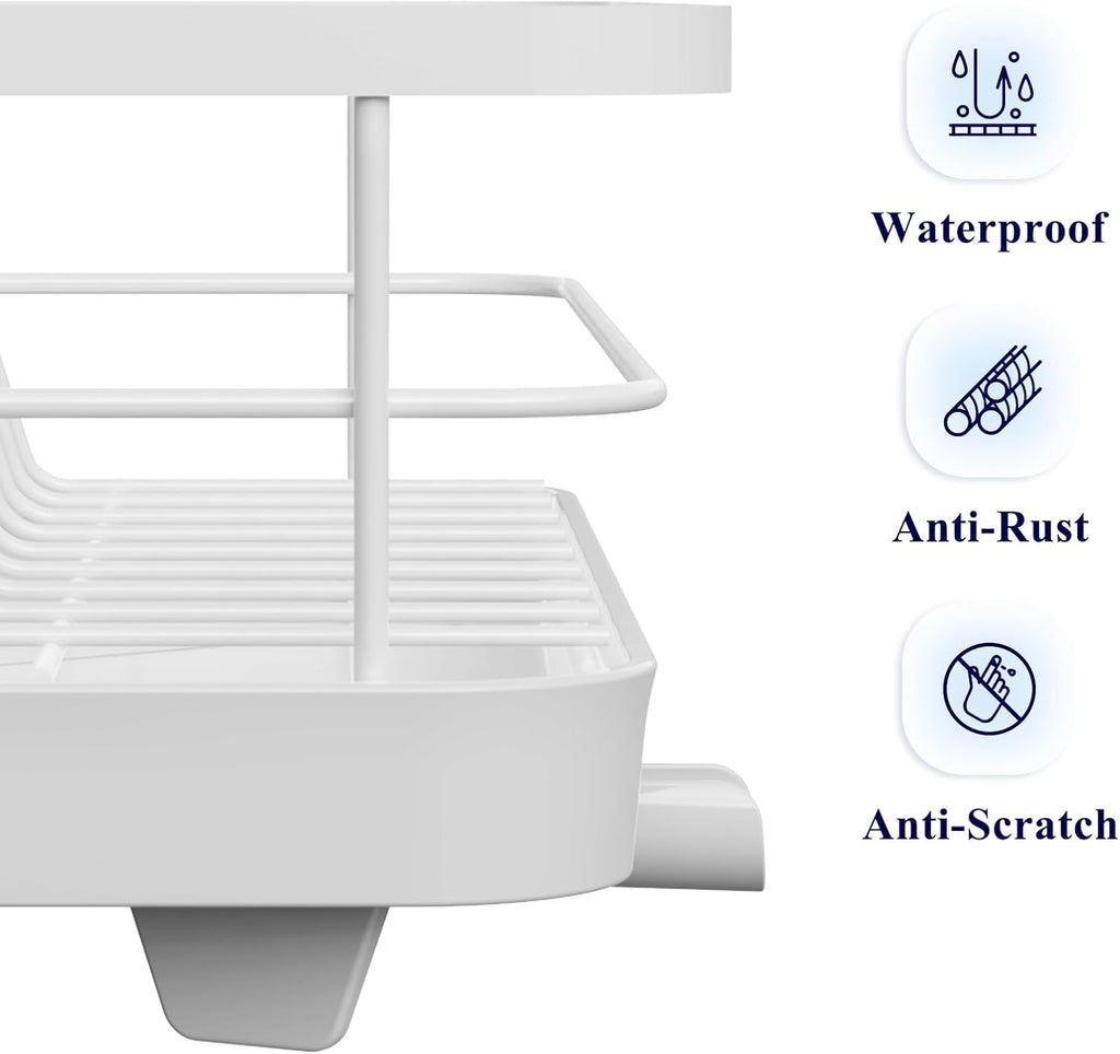 White Stainless Steel Dish Drying Rack with Cutlery Holder O8755