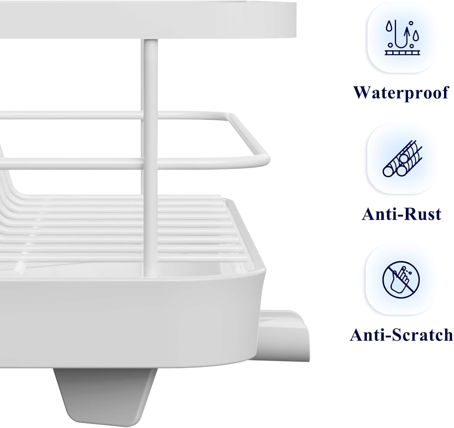 White Stainless Steel Dish Drying Rack with Cutlery Holder O8755