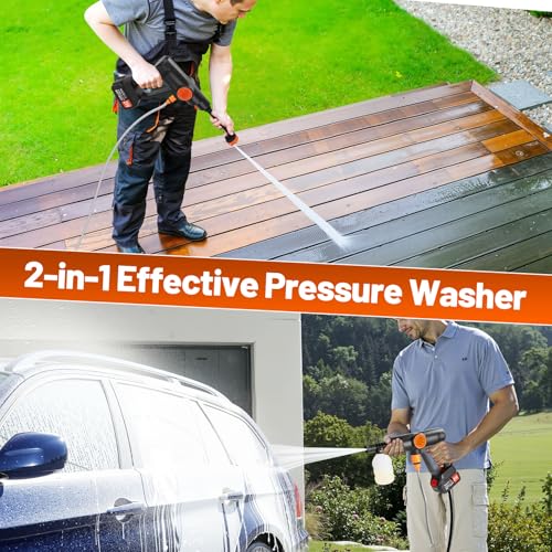 6000mAh Battery Cordless Electric Pressure Washer Handheld with 6-in-1 Nozzle, 17FT Drain Hose, 2 Battery I6063