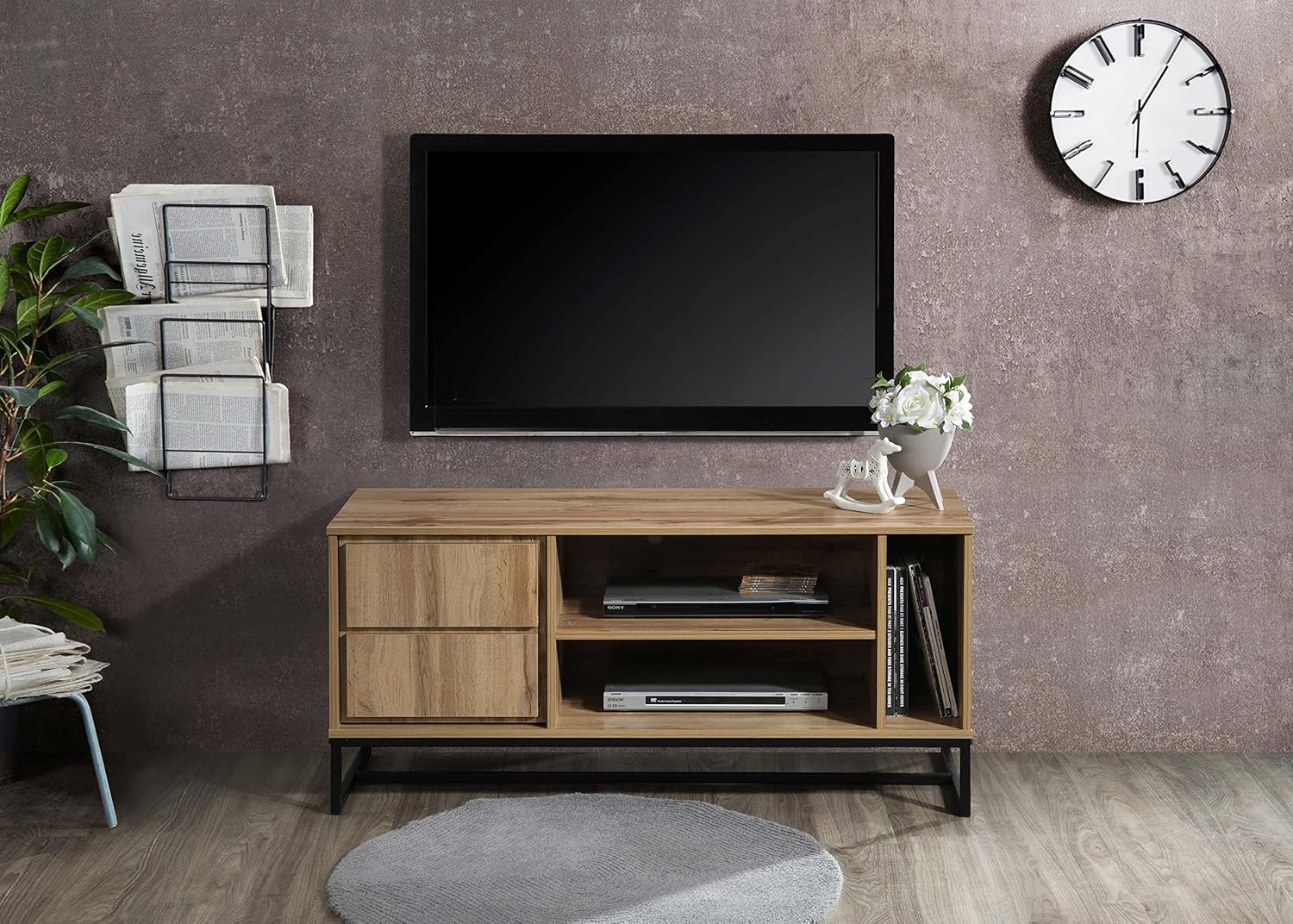 Oak TV Stand with Shelves and Cabinet F256