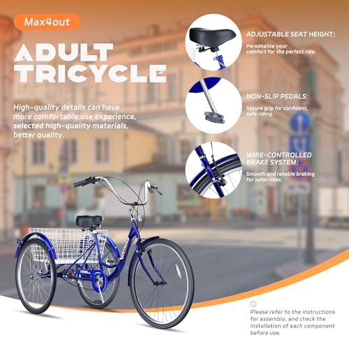 24 Inch Blue 7-Speed Adult Tricycle with Large Basket L899893