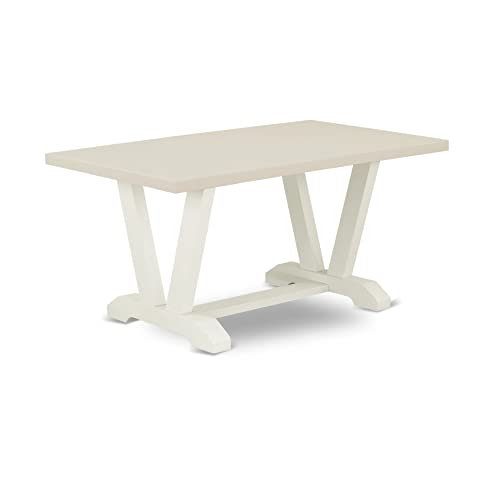 7 Piece Rectangle Dining Table with 6 Doeskin Linen Fabric Upholstered Chairs V1646