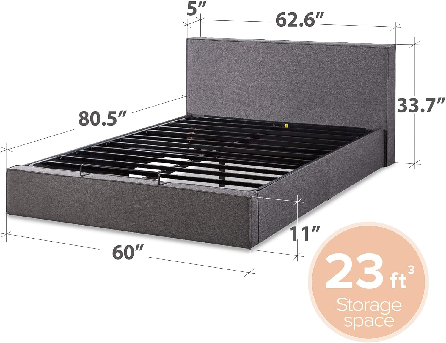Queen Upholstered Platform Bed Frame with Hydraulic Lifting Storage H23575
