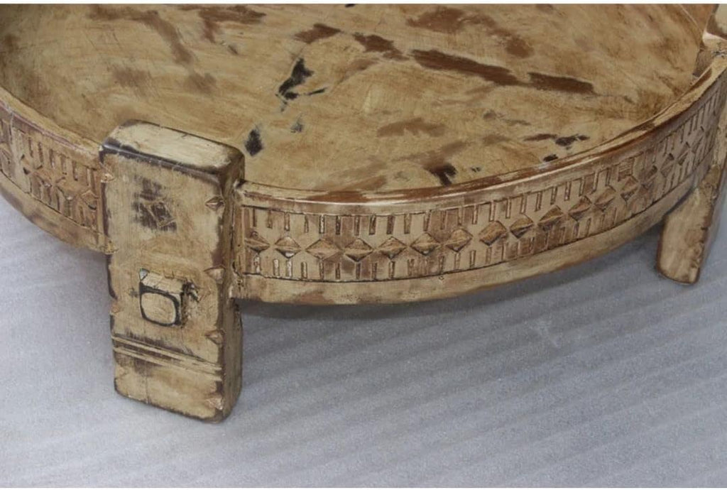 Hand Carved Wooden Round Natural Coffee Table F180823