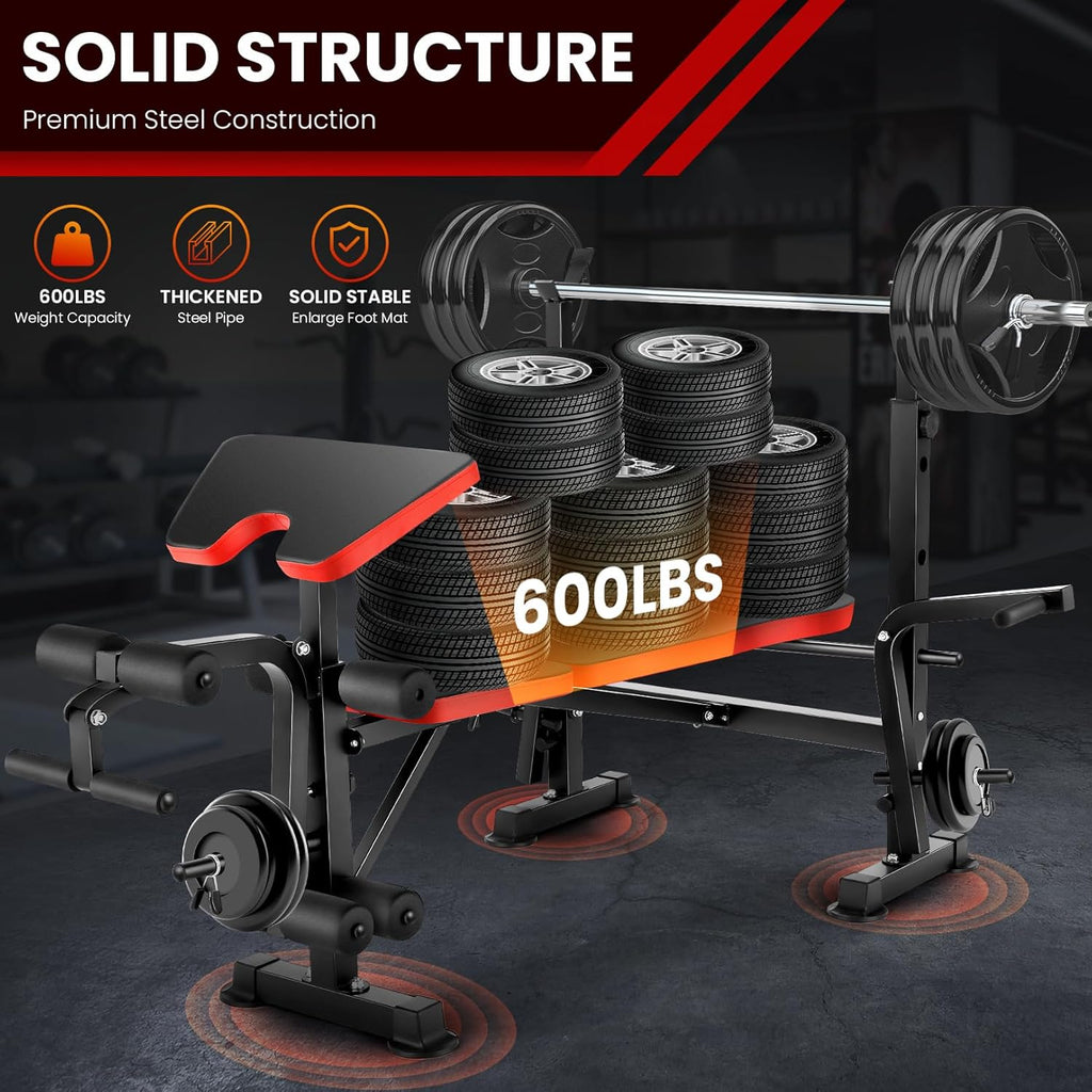 Adjustable Olympic Weight Bench Set with Preacher Curl & Leg Developer Z275889