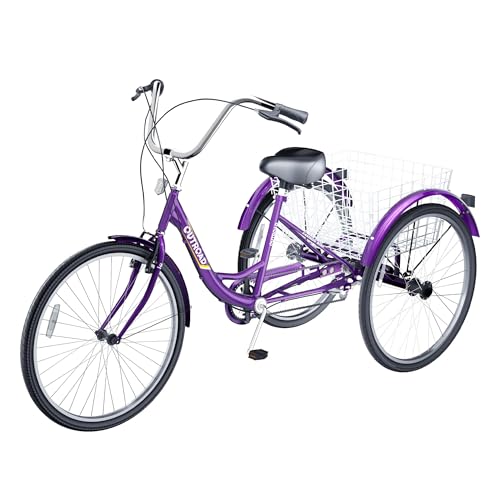 24 Inch Blue 7-Speed Adult Tricycle with Large Basket L899893