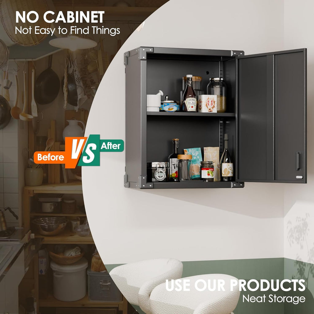 Black Metal Wall Cabinet with Locking Door and Adjustable Shelf N308899