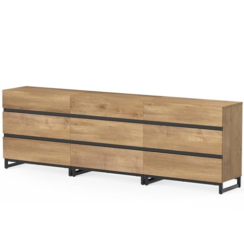 Oak TV Stand with 3 Drawers and Metal Base D33518