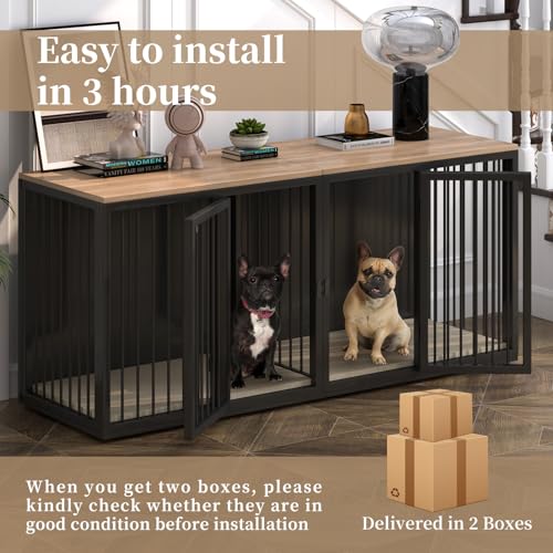 71.6'' All Steel Frame Double Door Dog Crate with Wooden Top H37828