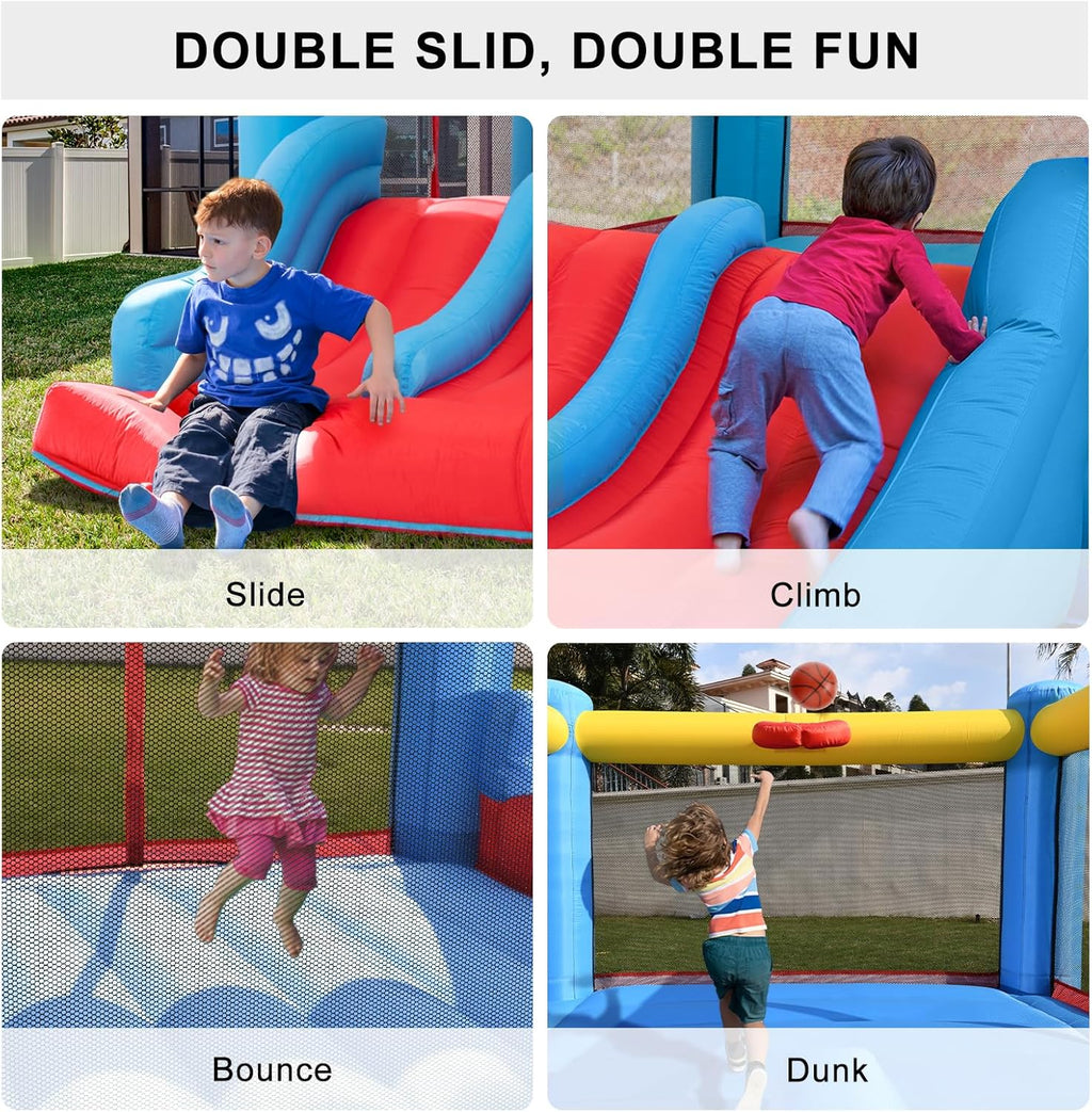 Bounce House with Blower, Double Slide, 300 LBS Capacity O8077