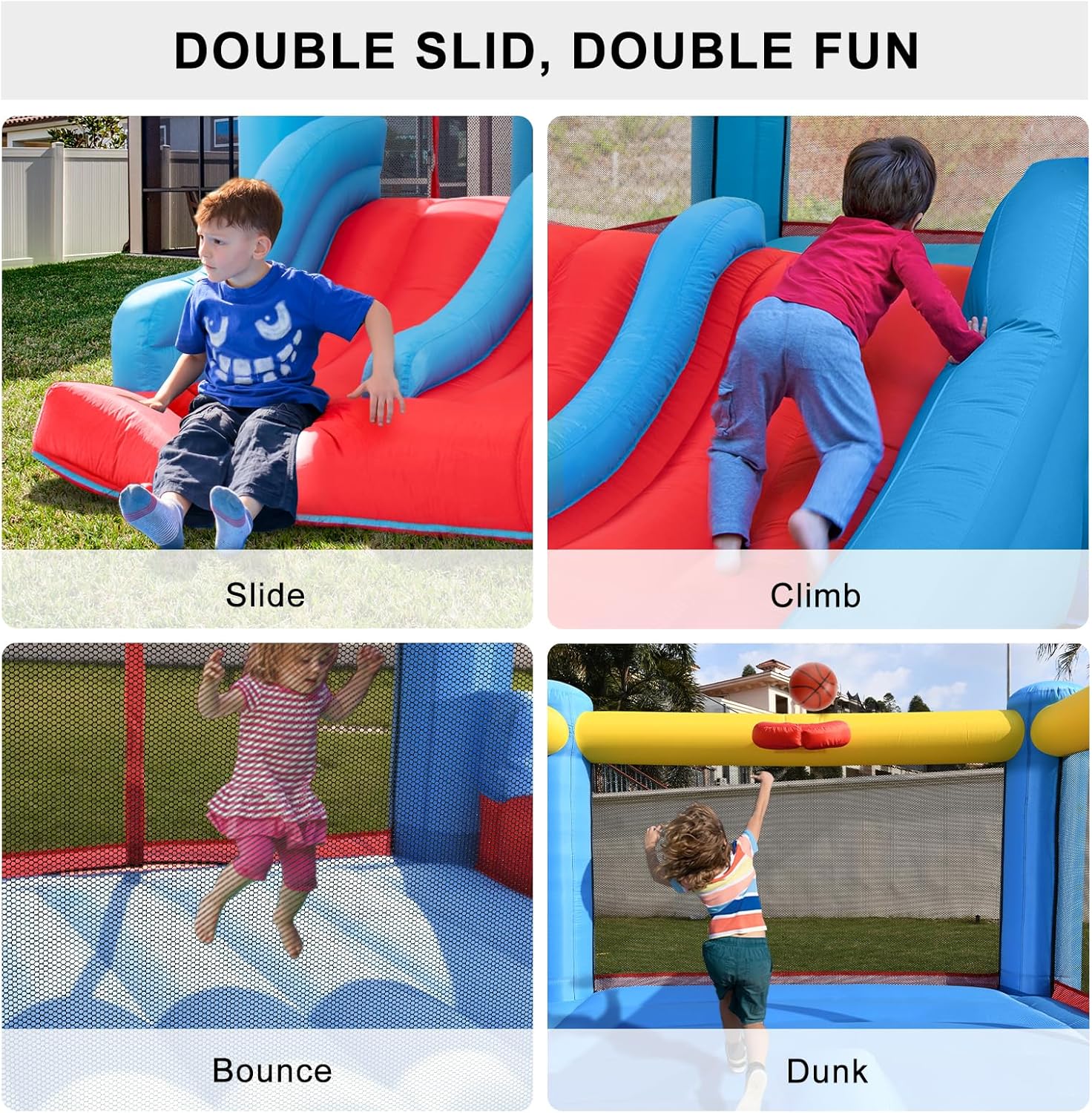 Bounce House with Blower, Double Slide, 300 LBS Capacity O8077
