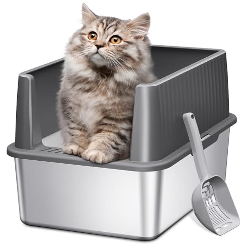 Stainless Steel Litter Box with High Sides 17" L x 13.3" W x 11.8" H White C756075
