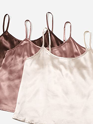 3 Sets Silk Satin Pajama Set Sleeveless V Neck Crop Cami Top and Shorts J31621