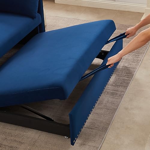 Blue Velvet 55 Inch Sleeper Sofa with Pull-Out Bed X27447