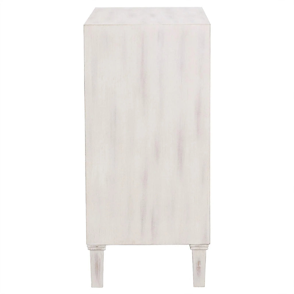 White Wood Accent Cabinet with Floral Carved Door V862