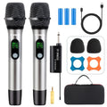 Rechargeable Wireless Microphone PA System - Dual UHF Metal Handheld Mics, Long Range 200ft Cordless Dynamic Mic Kit X834994