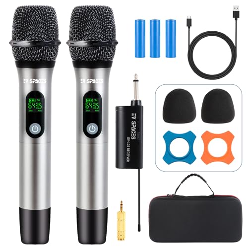 Rechargeable Wireless Microphone PA System - Dual UHF Metal Handheld Mics, Long Range 200ft Cordless Dynamic Mic Kit X834994