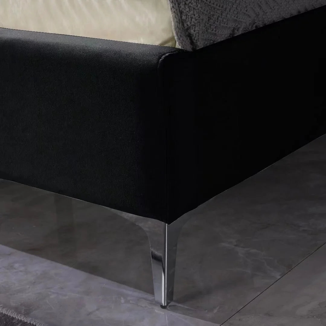 King Size Velvet Black Upholstered Platform Bed Frame Z70028