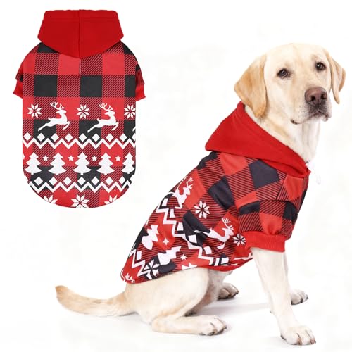 Red Plaid Dog Hoodie with Hat and Pocket U28472