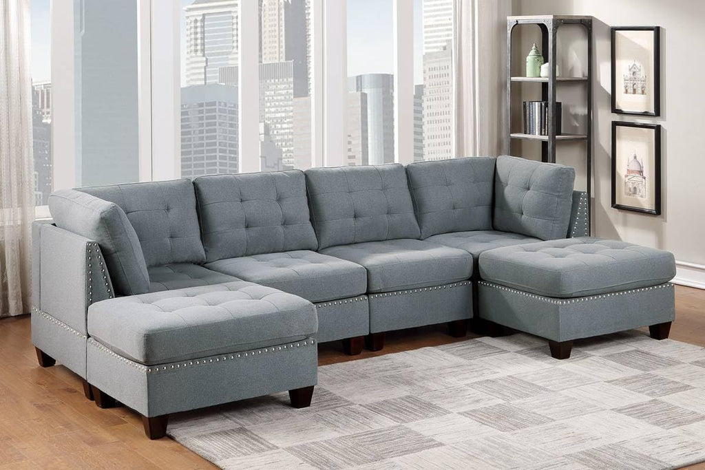 Gray Linen Like Fabric Modular Sectional 6pc Set P144204