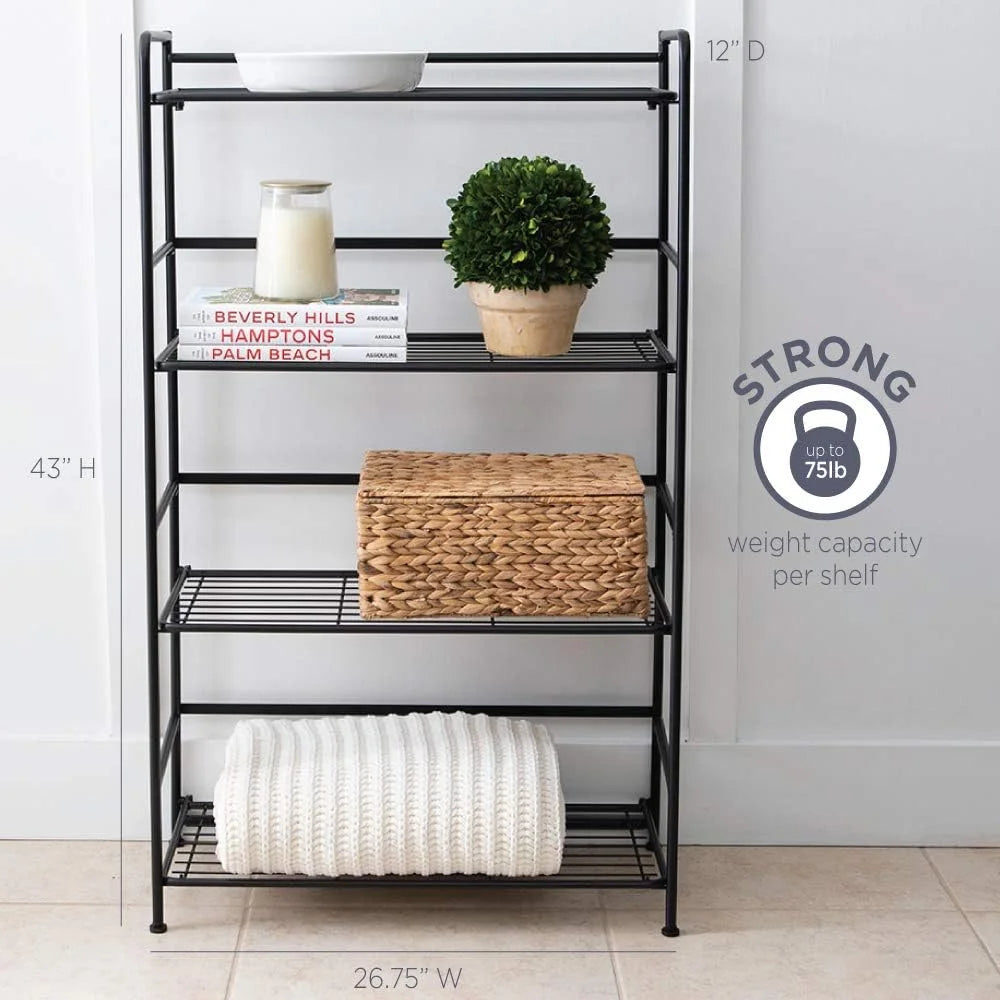 Black Metal 4 Shelves Folding Bookcase E9284