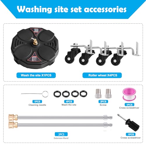 18" Pressure Washer Surface Cleaner with 4 Wheels 1/4" Quick Connector 2 Extension Wands T517