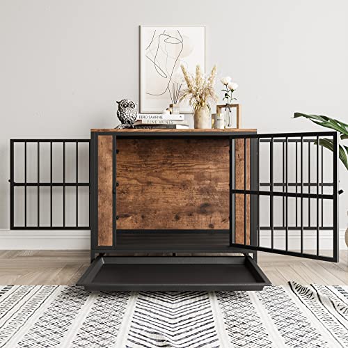 Metal and Wooden Dog Crate with 3 Doors I865196
