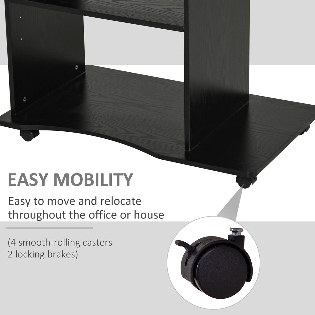 Black Mobile Computer Desk with Keyboard Tray K231