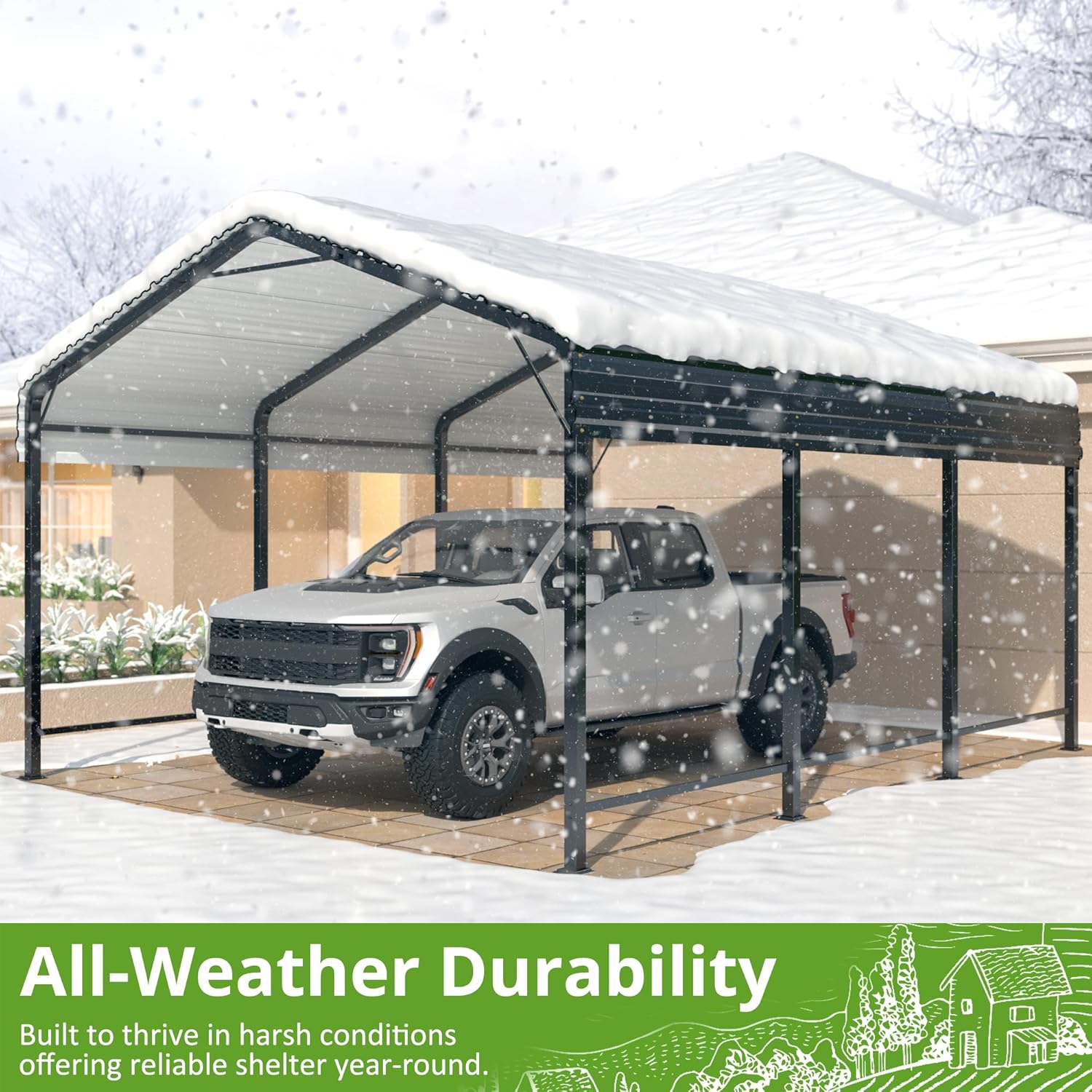10x15 Metal Carport Heavy Duty Galvanized Car Shelter I333155