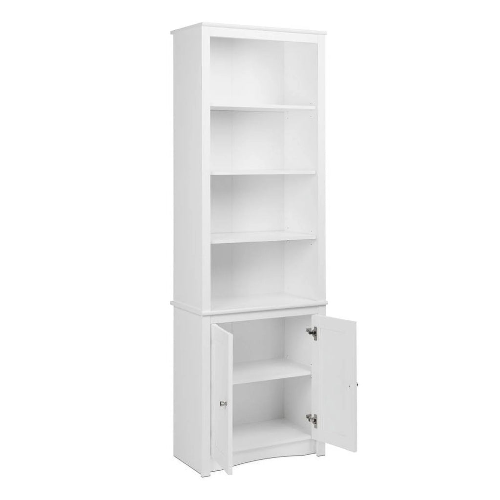 White 6 Shelf Bookcase with 2 Shaker Doors L3912
