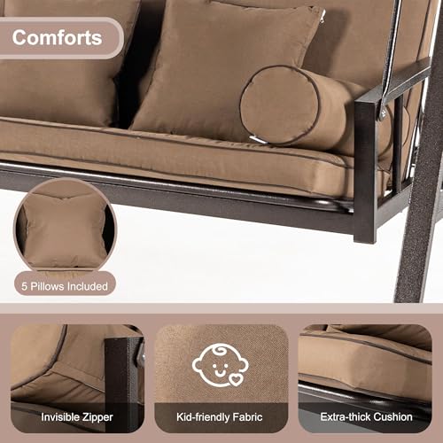 Grey 3-seat Outdoor Swing Chair with Canopy and Cup Holder D846430