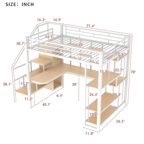 Black Full Size Metal Loft Bed with Storage Staircase and Wardrobe B788211