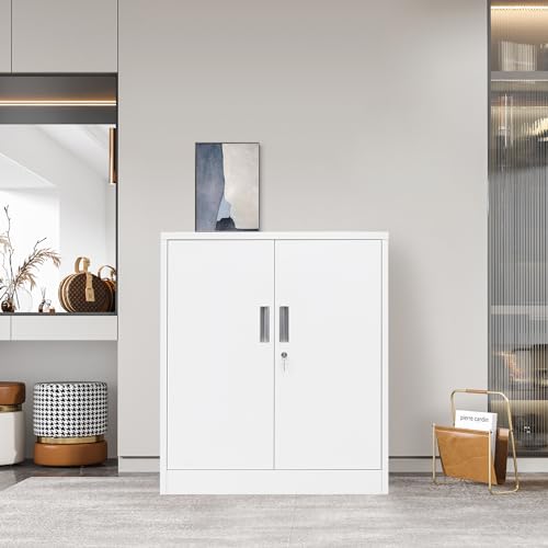Black 36.2" H Metal Storage Cabinet with Shelves and Doors G52171