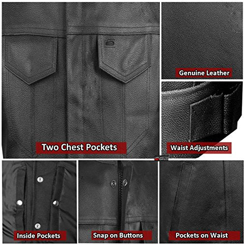 Men's Leather Motorcycle Biker Vest with Armor O288