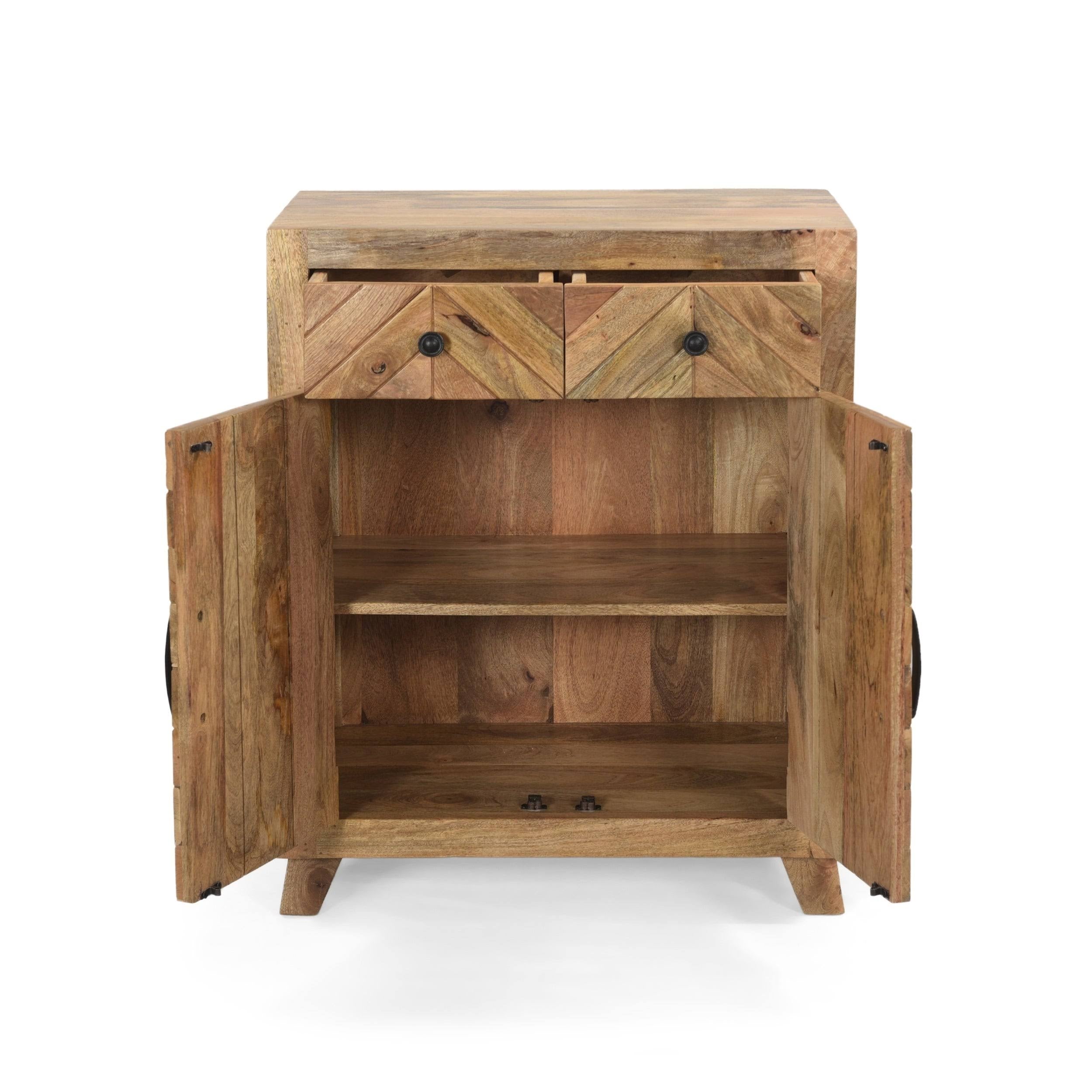 Natural Brown Mango Wood 2 Door 2 Drawer Cabinet Q757814