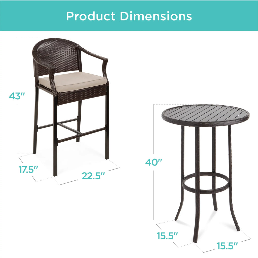 3-Piece Outdoor Wicker Patio Bar Table Bistro Set with Barstools N386205