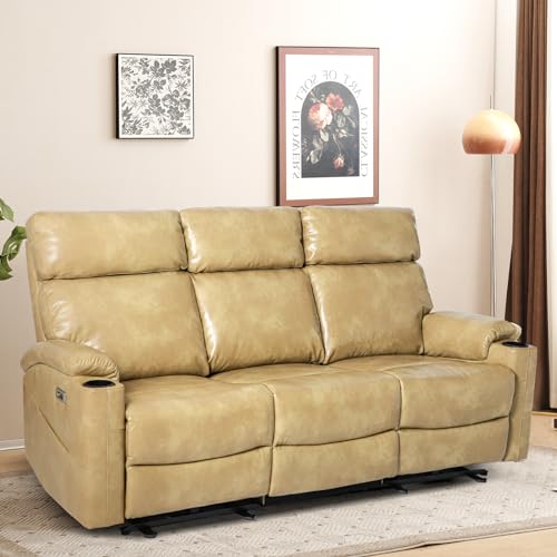 Brown Power Reclining 3-Seat Sofa with USB Ports and Cup Holders L2077