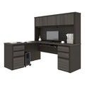 6 Piece Wood L Shaped Computer Desk with Hutch in Bark Gray M5284